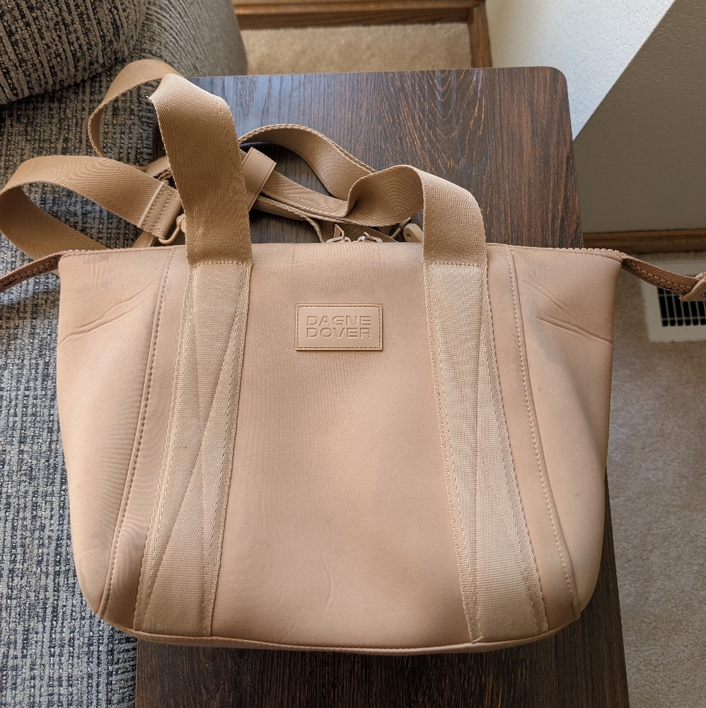 Dagne Dover Landon Small Camel Brown Carryall Top Handle Crossbody Bag Purse